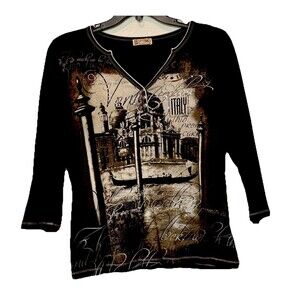 Blue Canyon Clothing Women' Shirt XL Charcoal Rhinestone Venice Italy USA VTG